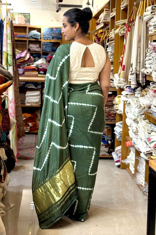 Modal Silk Tie Dye Green Saree