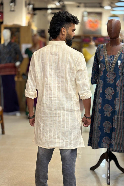 Offwhite Coconut Tree Hand Block Print Kurtha