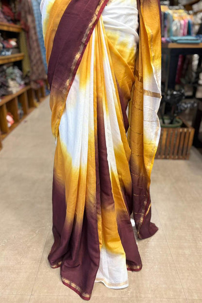 Dyed Yellow & Maroon Chanderi saree