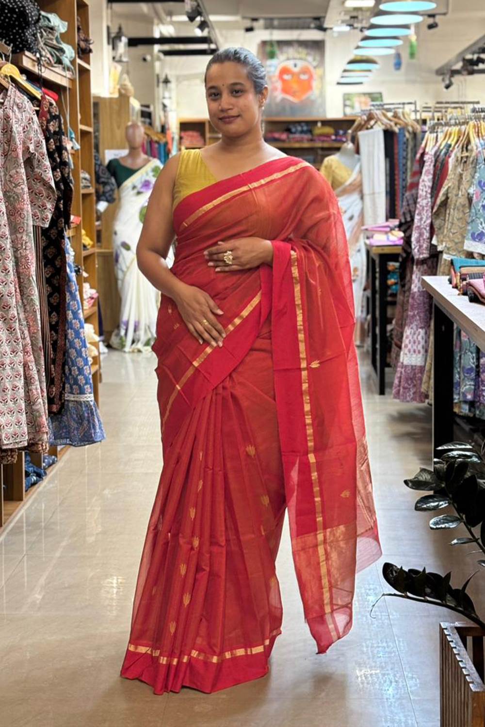 Saffron Red Chanderi Handloom Saree