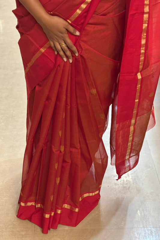 Saffron Red Chanderi Handloom Saree