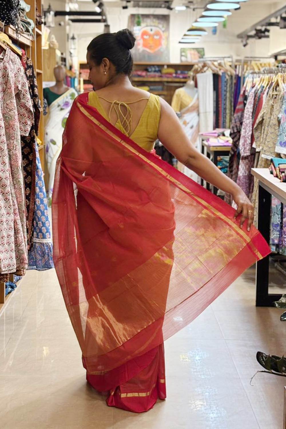 Saffron Red Chanderi Handloom Saree