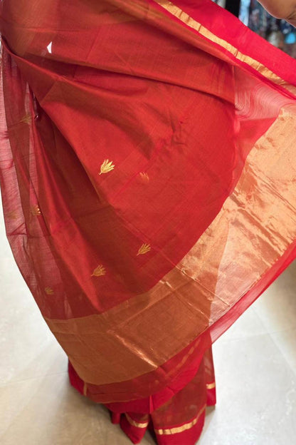 Saffron Red Chanderi Handloom Saree