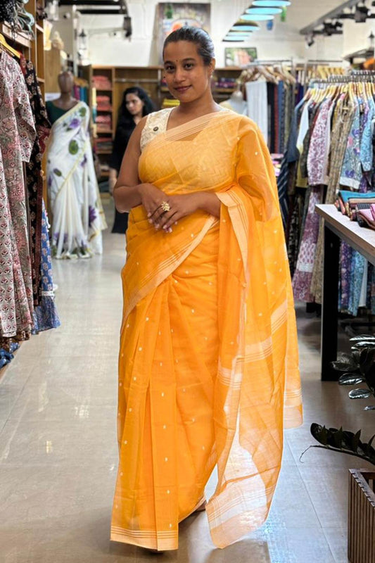 Yellow Pure Cotton Chanderi Saree