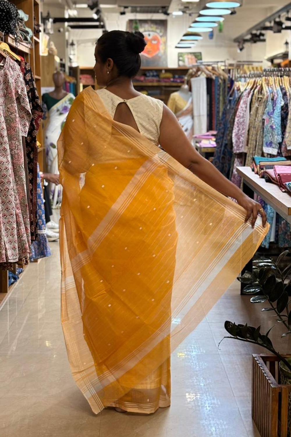 Yellow Pure Cotton Chanderi Saree