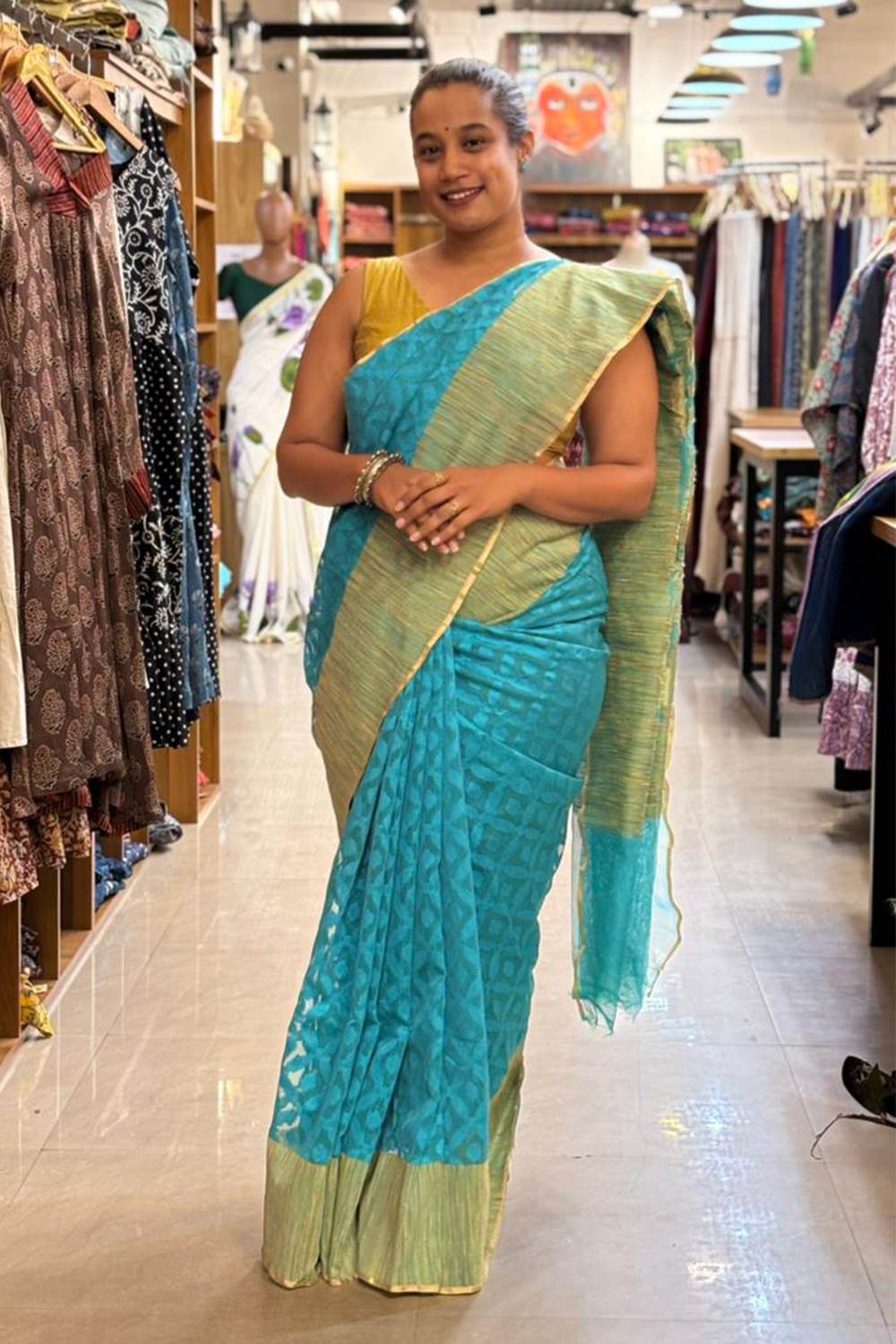Blue Gicha Jamdani Saree