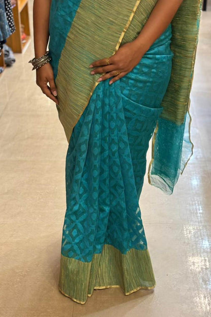 Blue Gicha Jamdani Saree