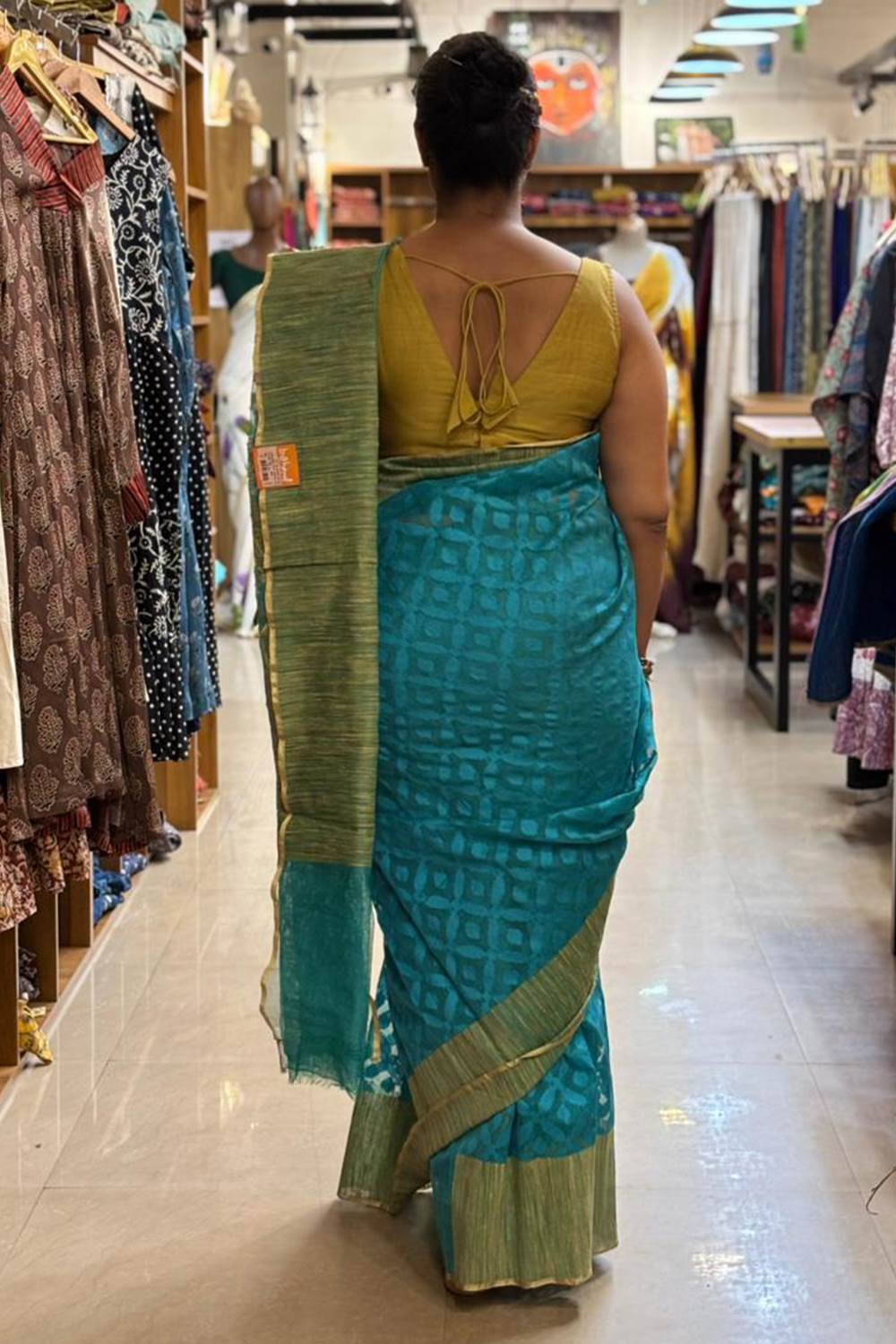 Blue Gicha Jamdani Saree