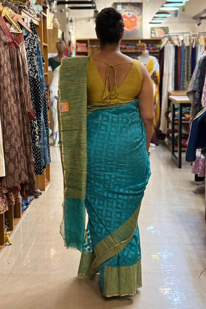 Blue Gicha Jamdani Saree