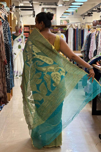 Blue Gicha Jamdani Saree