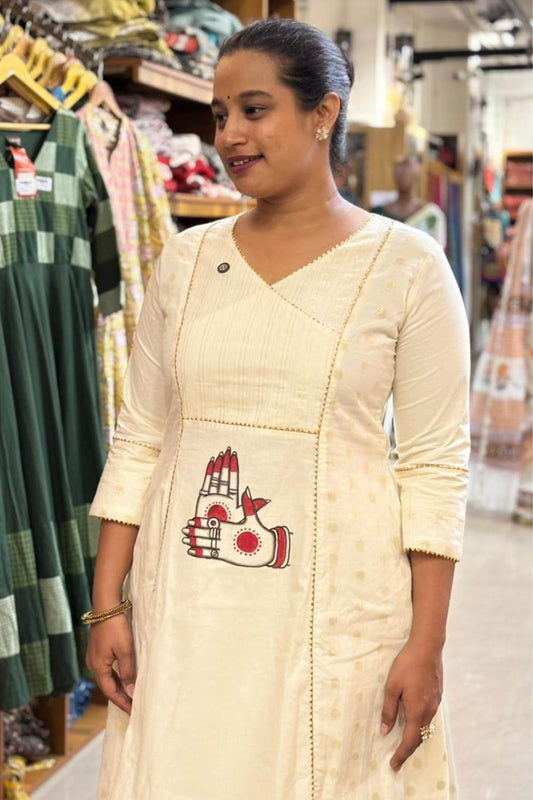 Mudra Hand Painted  3 Panel A Line Kurthi