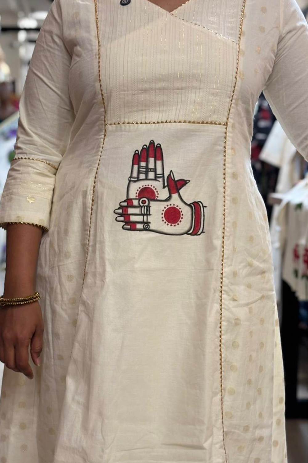Mudra Hand Painted  3 Panel A Line Kurthi