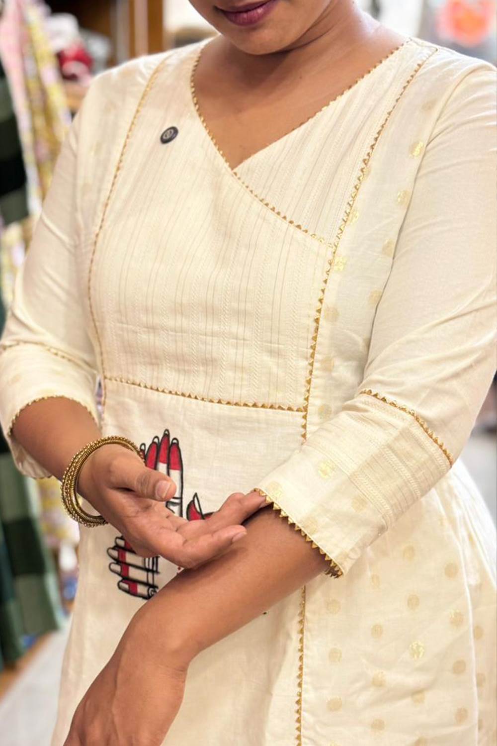 Mudra Hand Painted  3 Panel A Line Kurthi