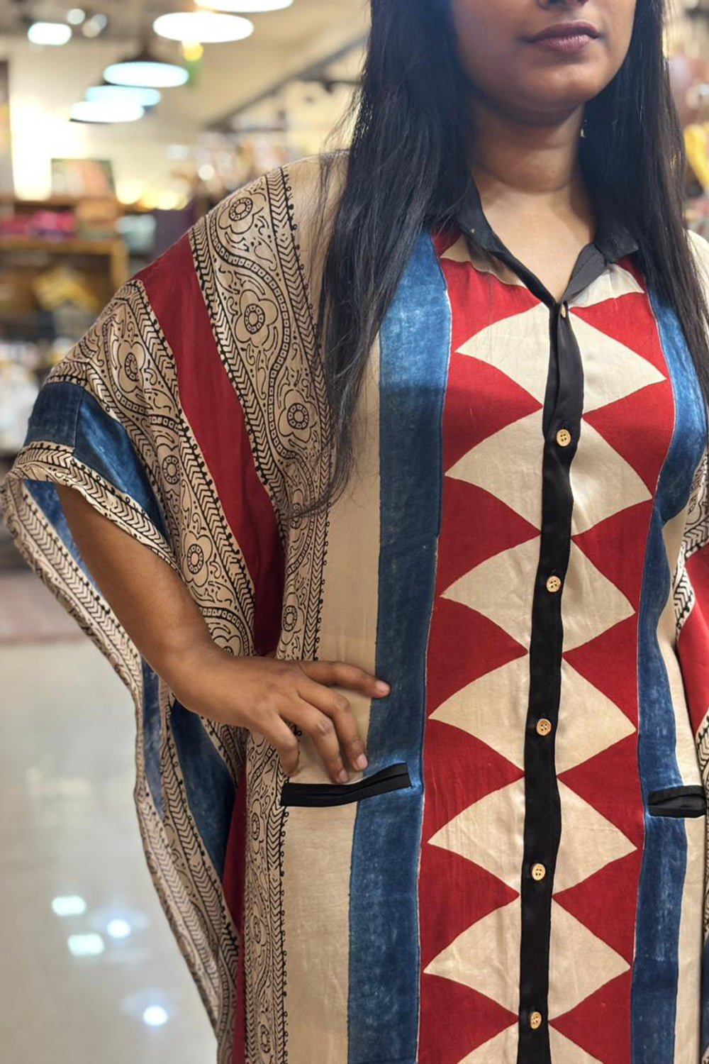 Ajrakh modal silk Button down kaftan
