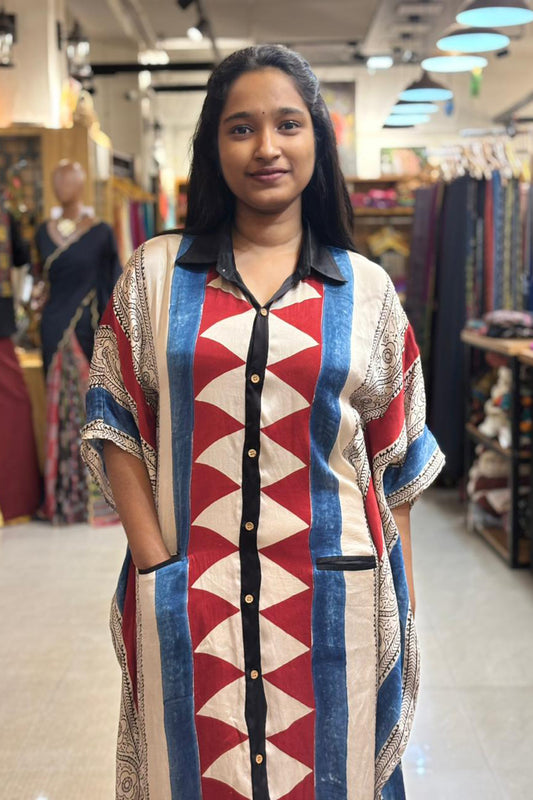 Ajrakh modal silk Button down kaftan