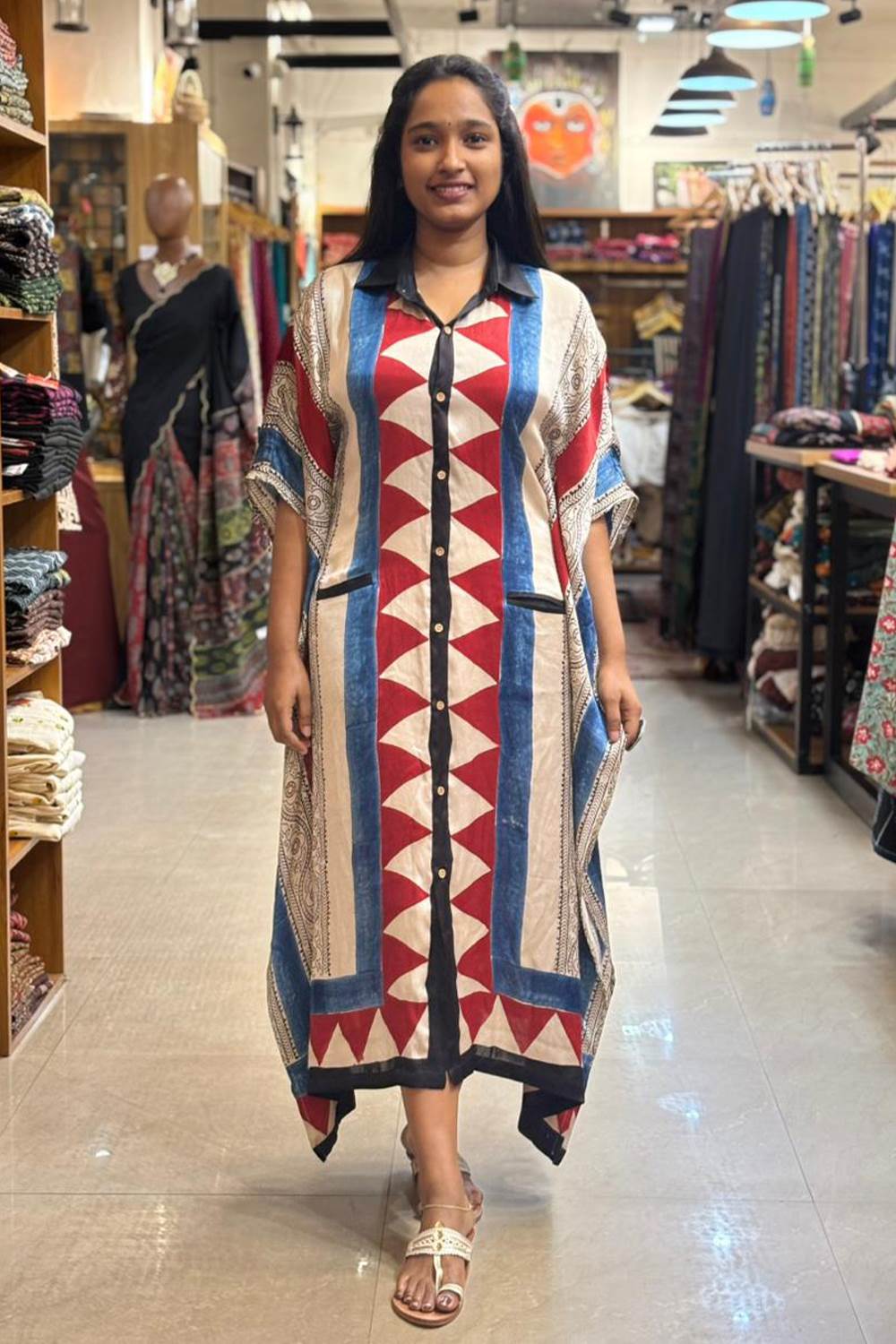 Ajrakh modal silk Button down kaftan