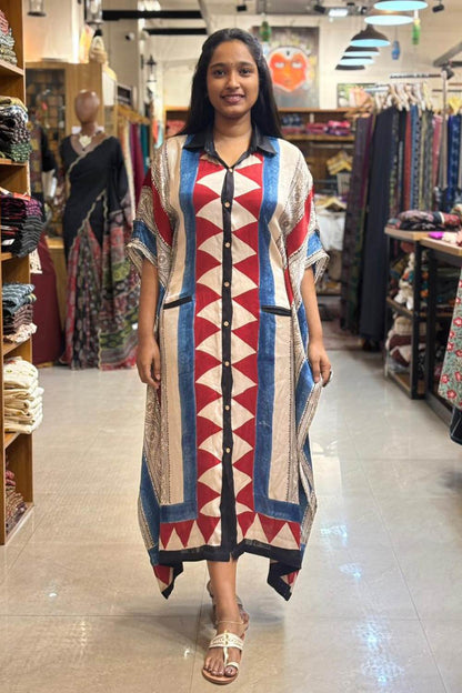 Ajrakh modal silk Button down kaftan