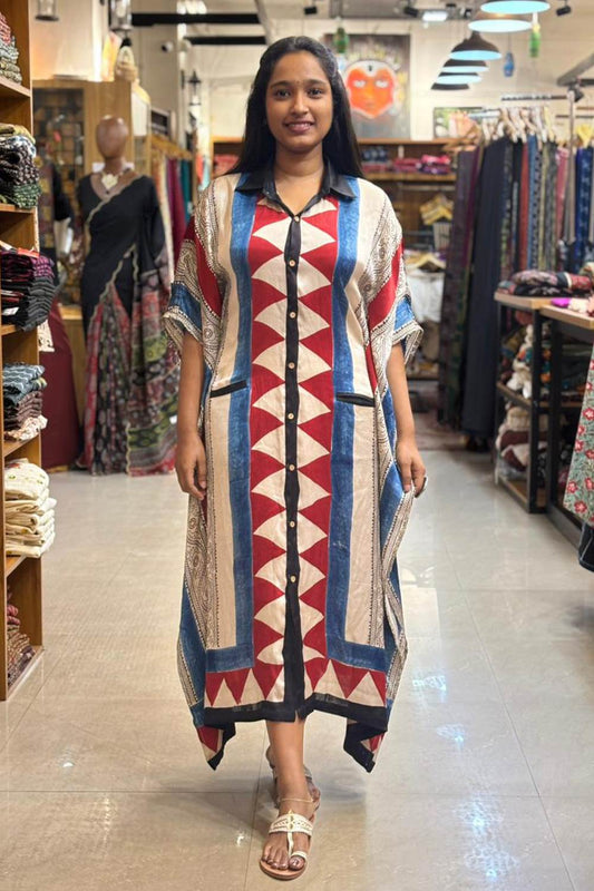 Ajrakh modal silk Button down kaftan