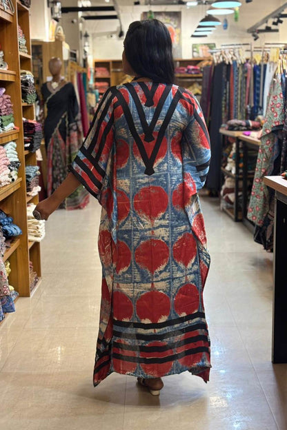 Ajrakh Modal Silk Blue base Red Kaftan