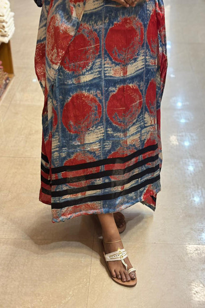 Ajrakh Modal Silk Blue base Red Kaftan