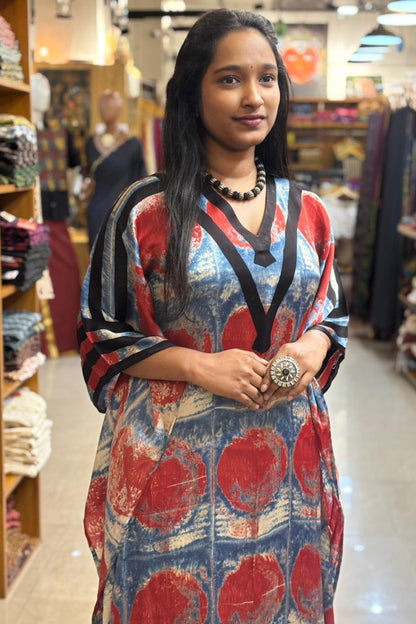 Ajrakh Modal Silk Blue base Red Kaftan