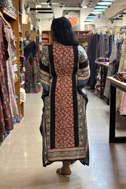 Red & Black Modal Silk Designer Kaftan