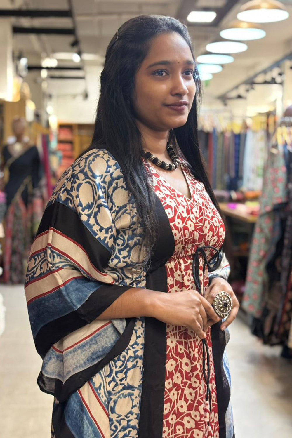 Red & Black Modal Silk Designer Kaftan