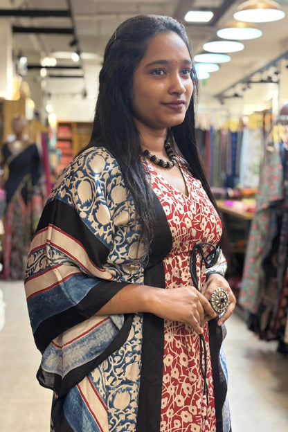 Red & Black Modal Silk Designer Kaftan