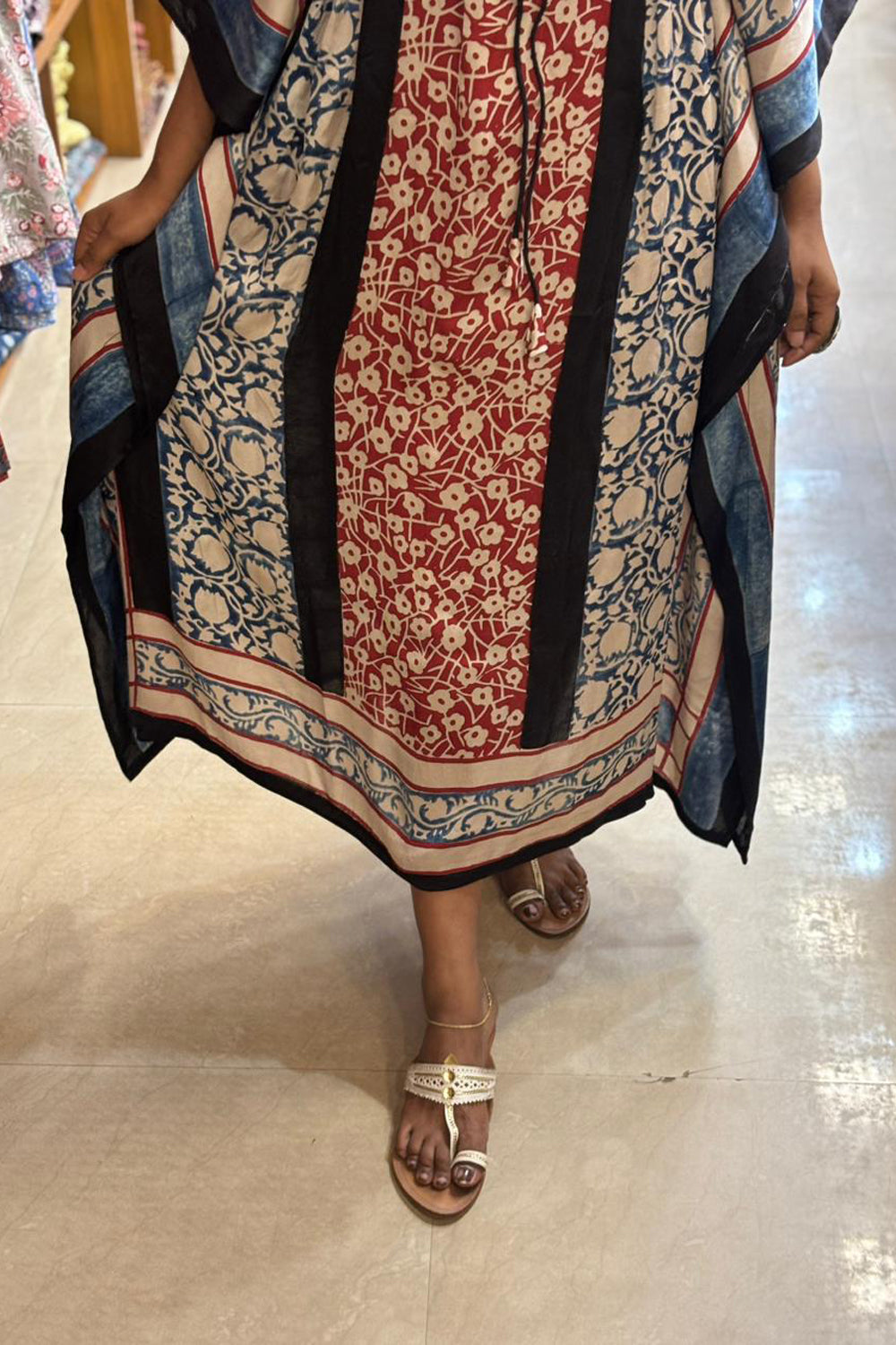 Red & Black Modal Silk Designer Kaftan