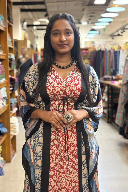 Red & Black Modal Silk Designer Kaftan