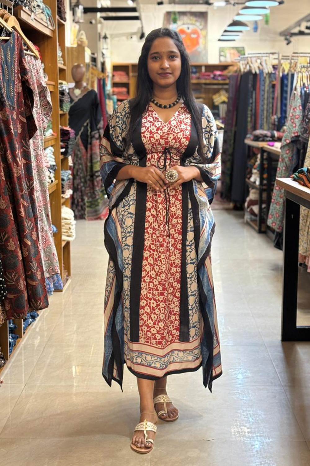 Red & Black Modal Silk Designer Kaftan