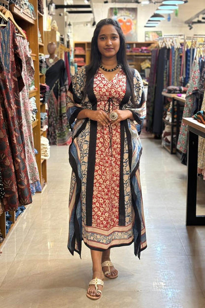 Red & Black Modal Silk Designer Kaftan