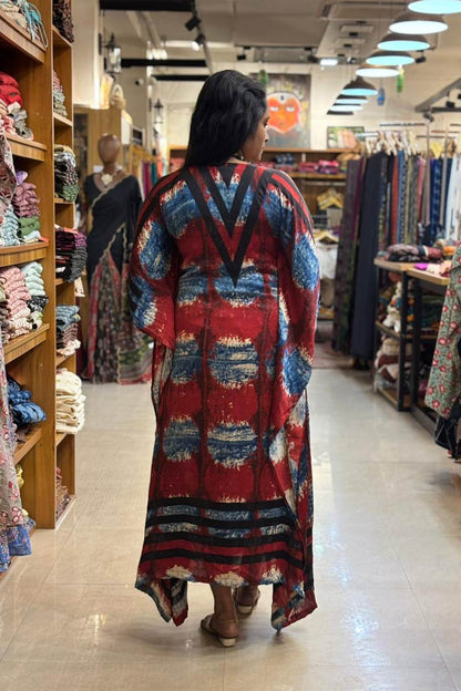 Red & Blue Modal Silk Designer Kaftan