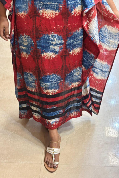 Red & Blue Modal Silk Designer Kaftan