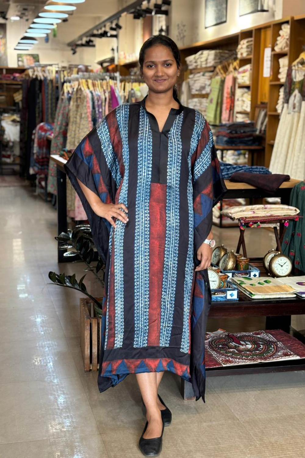 Blue & Red Modal Silk Designer Kaftan