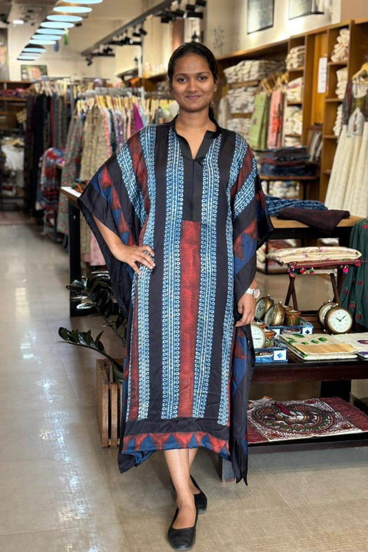 Blue & Red Modal Silk Designer Kaftan