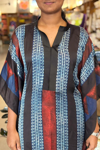 Blue & Red Modal Silk Designer Kaftan