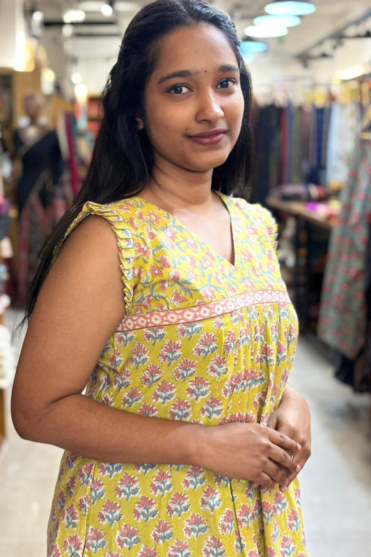 Yellow Sanganeri Short Top
