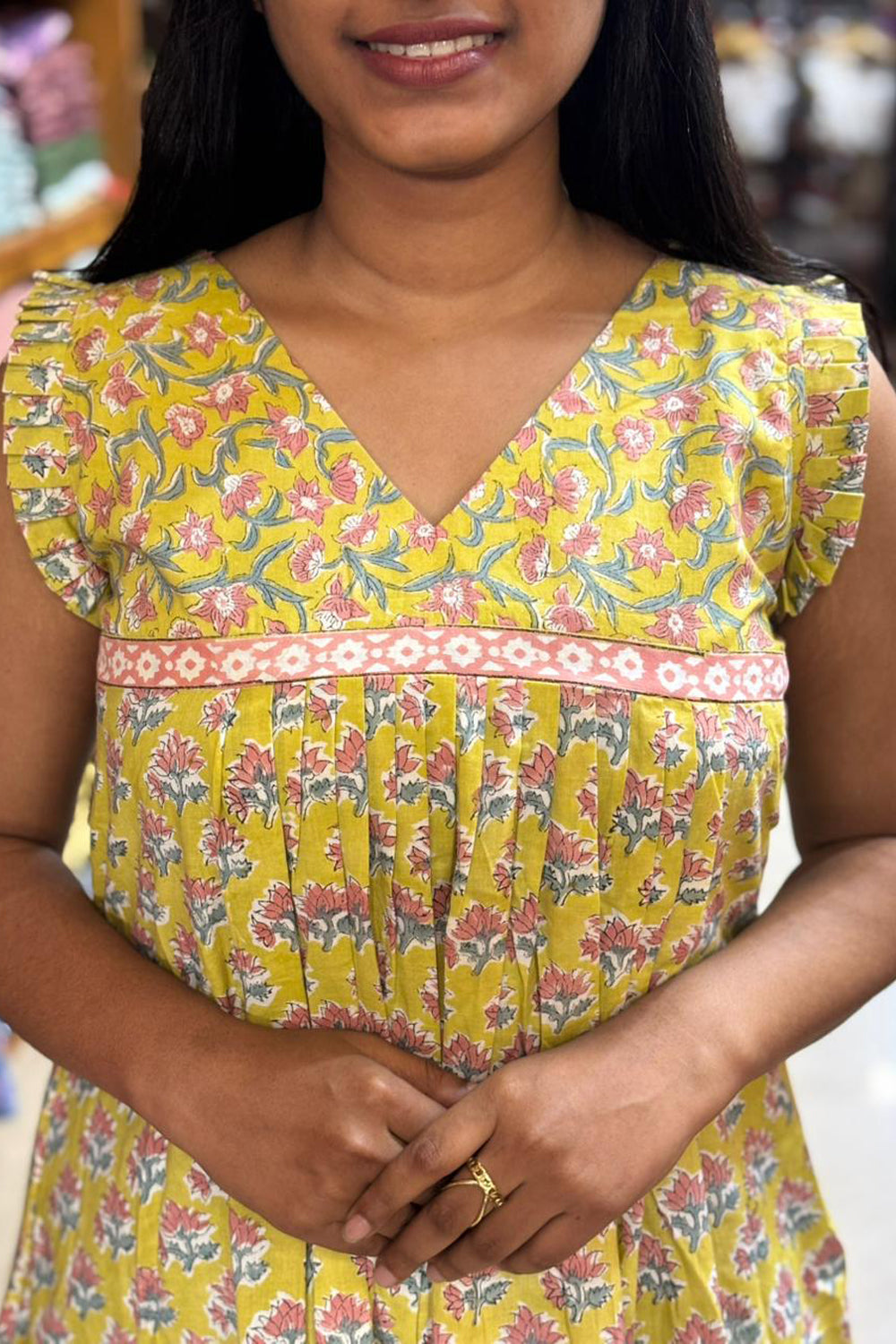 Yellow Sanganeri Short Top