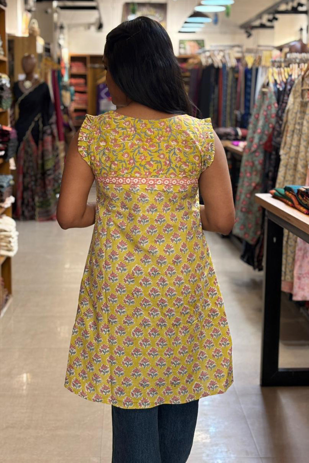 Yellow Sanganeri Short Top