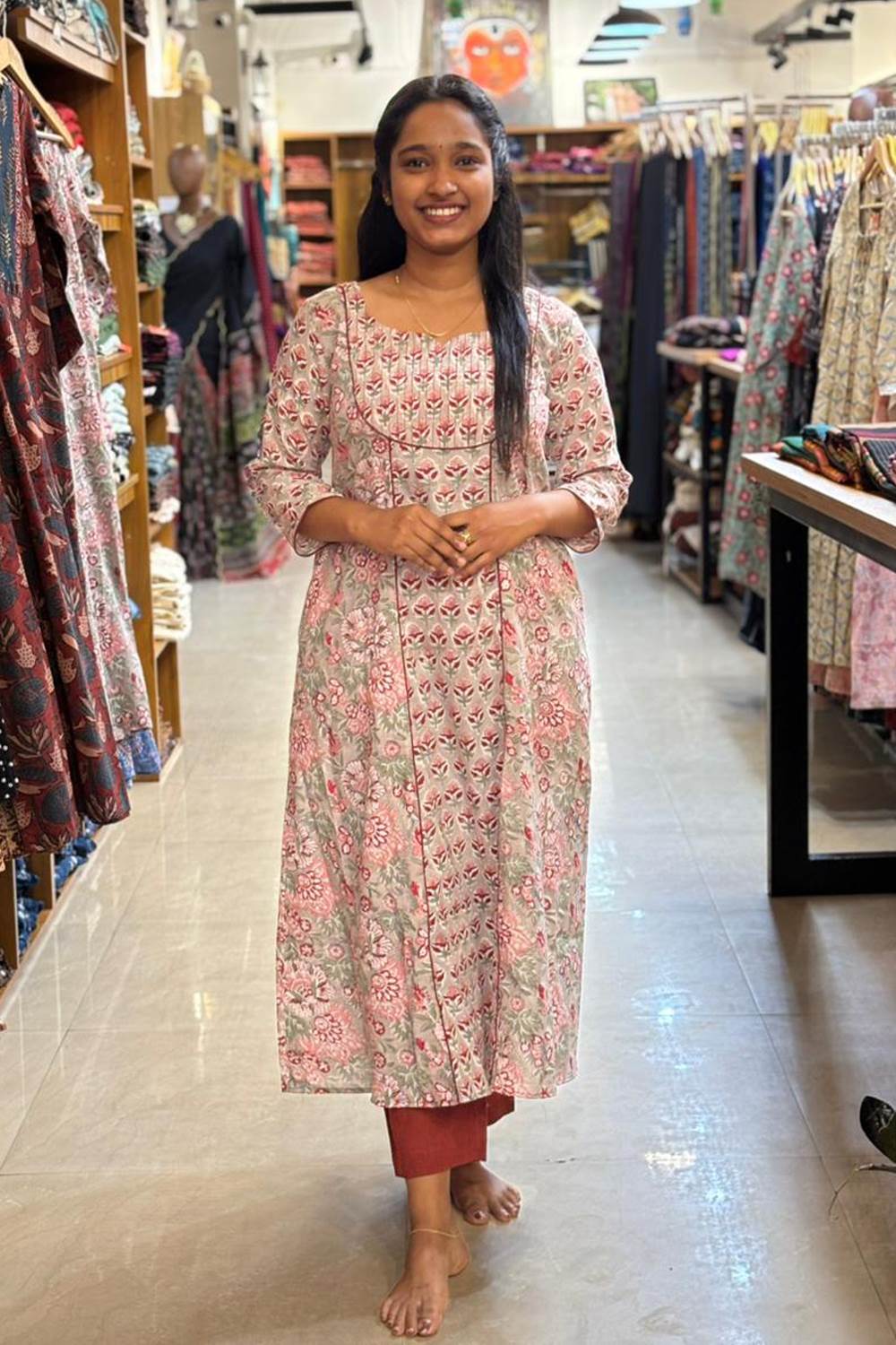 Pastel Green Sanganeri 3 Panel Kurti