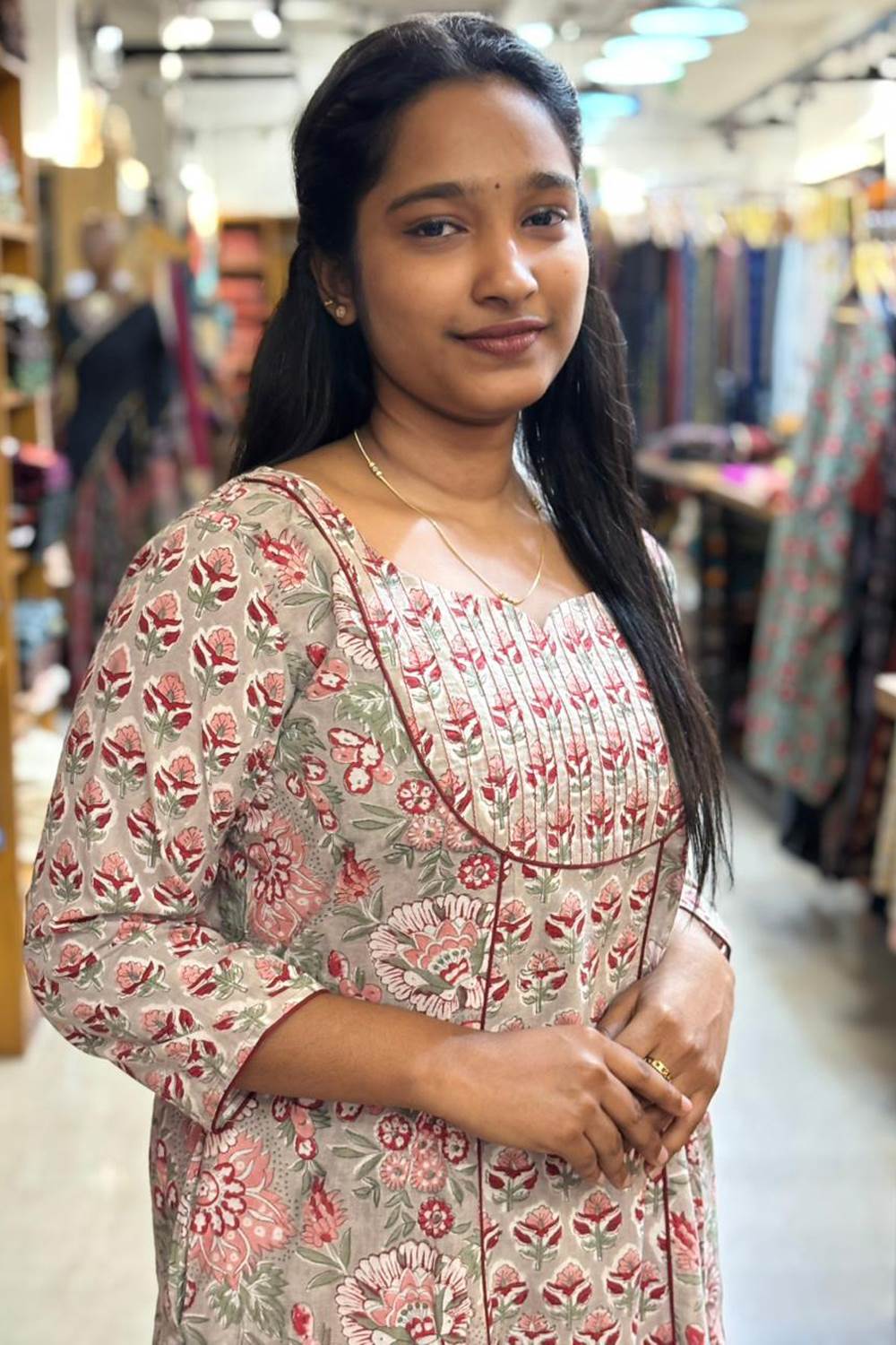 Pastel Green Sanganeri 3 Panel Kurti