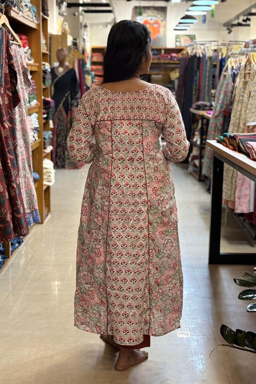 Pastel Green Sanganeri 3 Panel Kurti