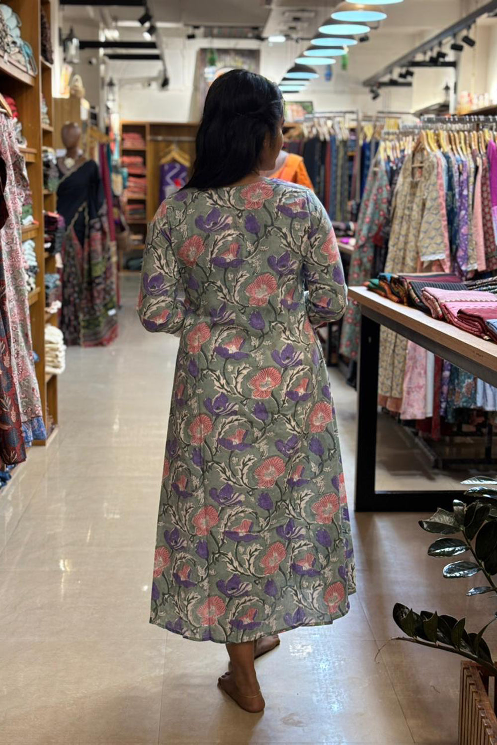 Pastal Green Sanganeri Print A Line Kurti