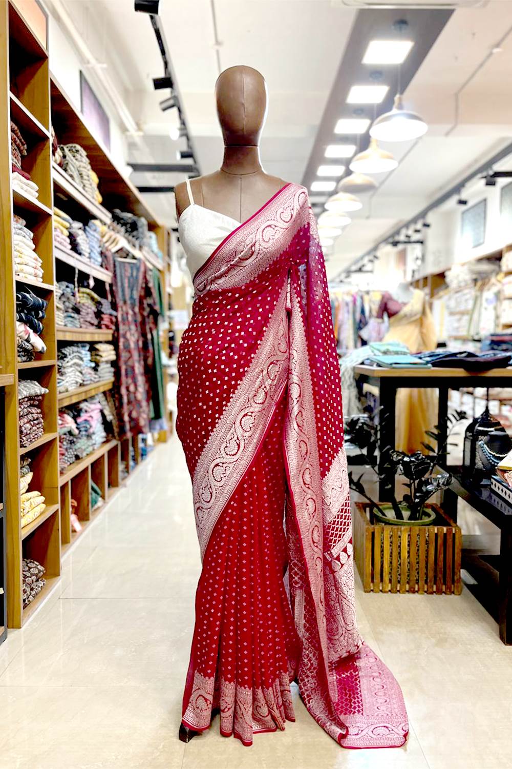 Red Base Banarasi Silk Saree