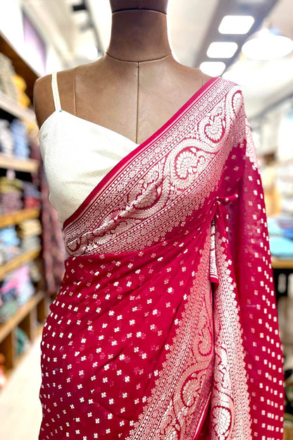 Red Base Banarasi Silk Saree