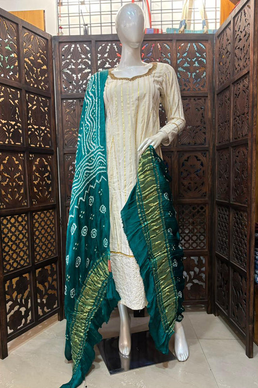 Ocean Green Base Bandini Modal Silk Dupatta