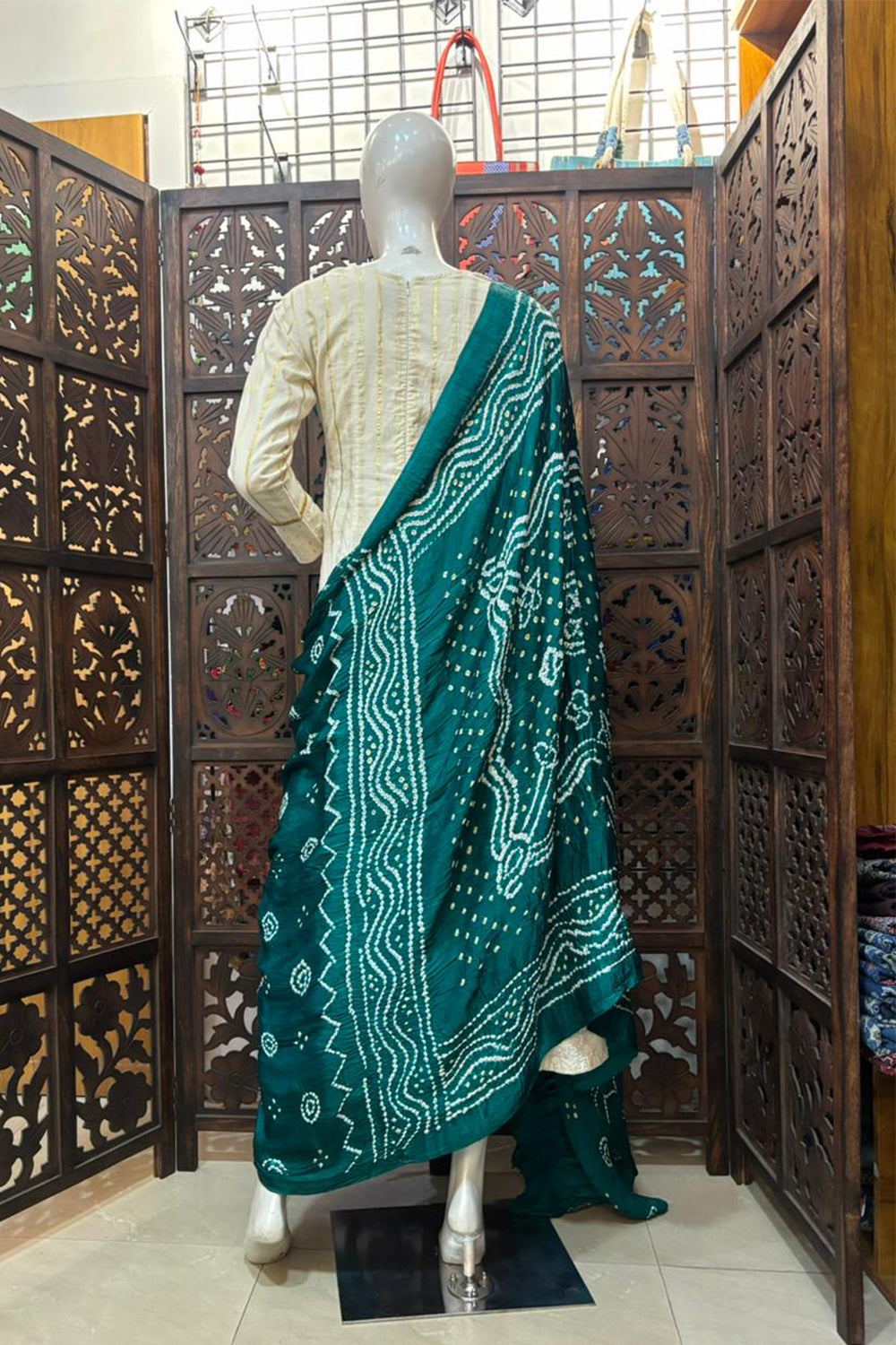 Ocean Green Base Bandini Modal Silk Dupatta