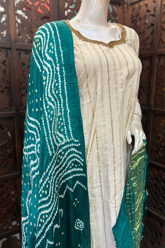 Ocean Green Base Bandini Modal Silk Dupatta
