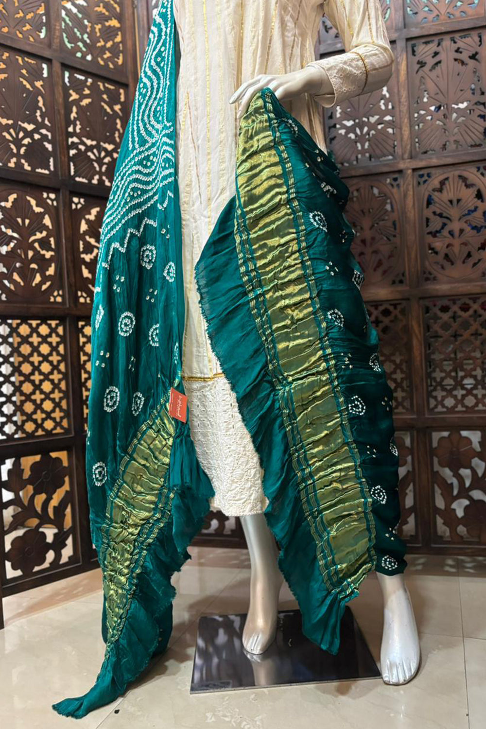 Ocean Green Base Bandini Modal Silk Dupatta